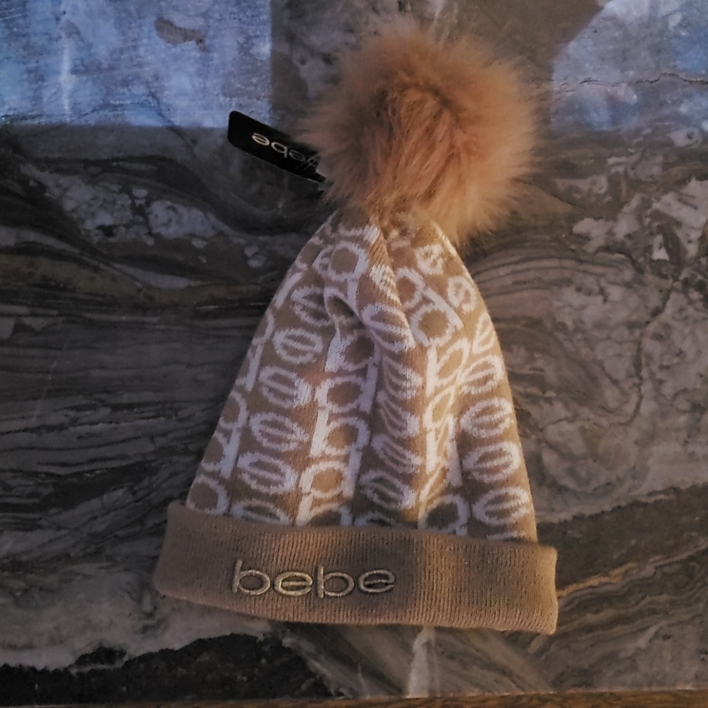 Bebe faux fur pom pom beanie hat